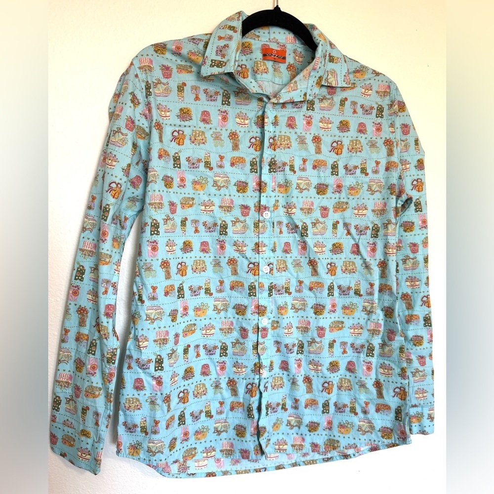 YAZZAY long-sleeved button-down shirt in adorable floral print.  Very unique!